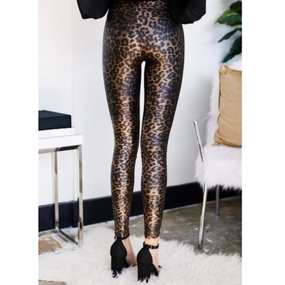 Spanx Faux Leather Leopard Print Leggings - Picture 4 of 6